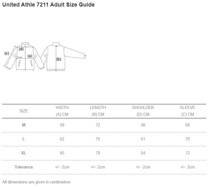 United Athle 7447-01 T/C Military Long Jackets size chart