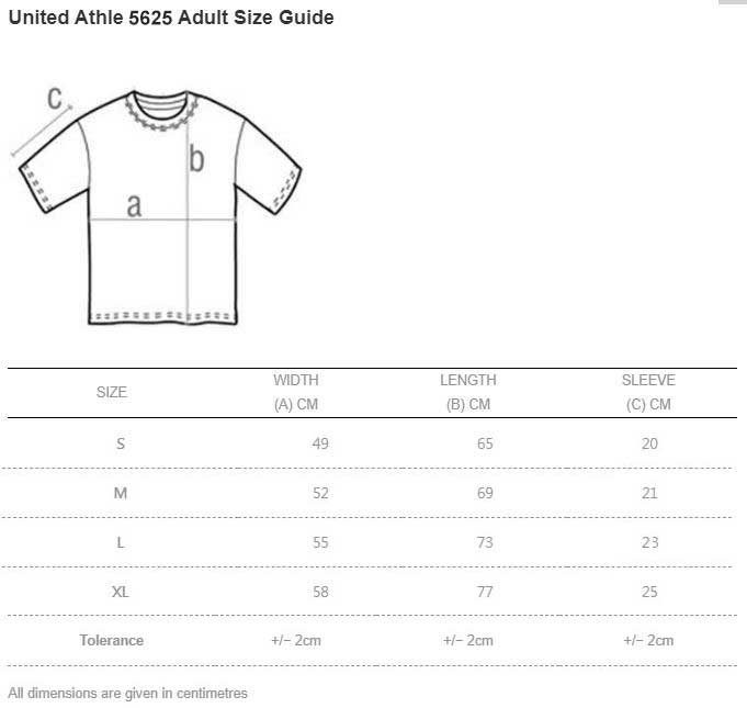 United Athle 5625-01 5.6oz Adult Striped Cotton T-shirt size chart