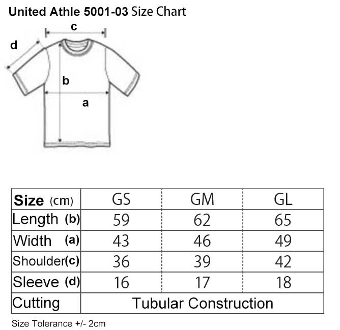 United Athle 5001-03 5.6oz Ladies Cotton Tee size chart