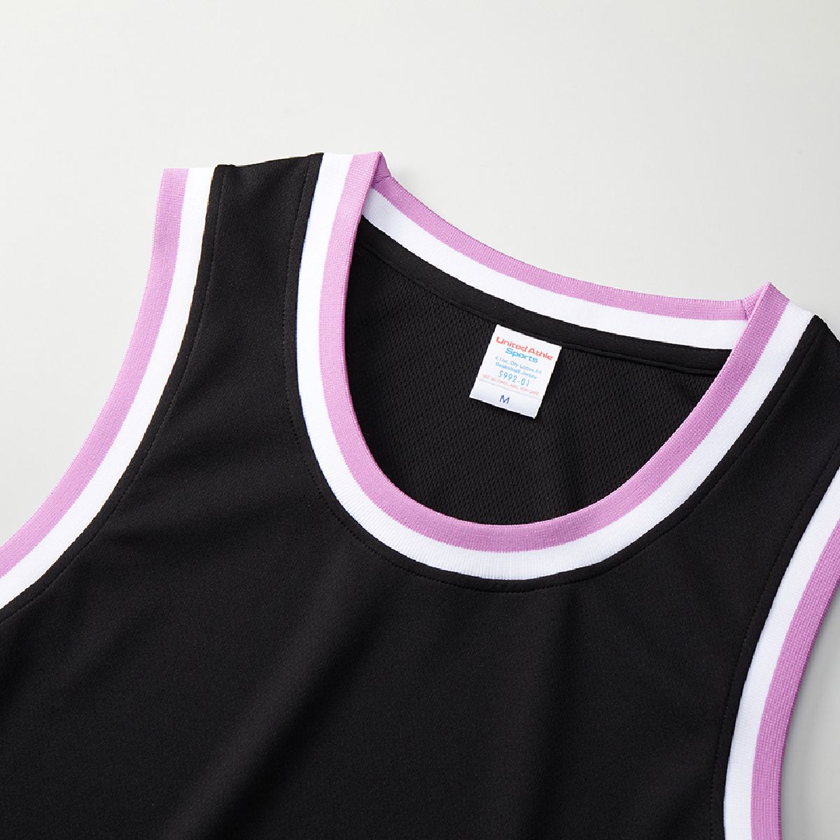 The neckline features a two-tone ribbed design.